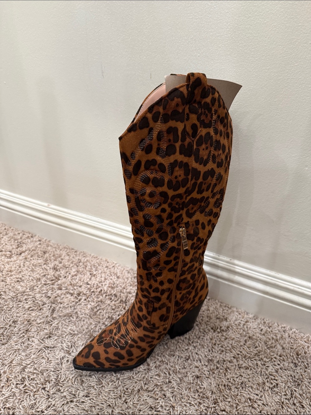 Leopard Print suede Knee-High Heeled Boot - Brown/Black never worn